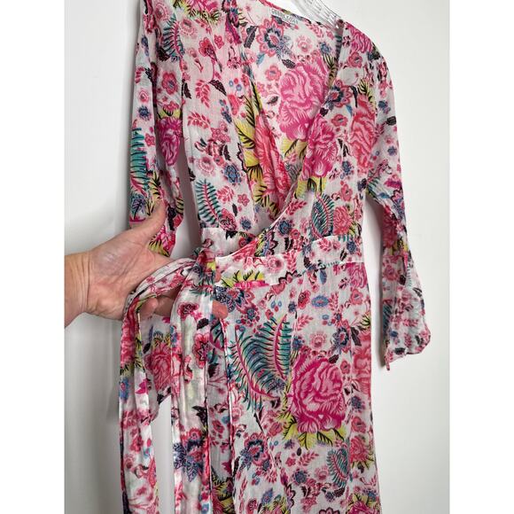 Debbie Katz inez Zara fpink loral midi wrap sheer summer resort dress XS - Picture 6 of 14